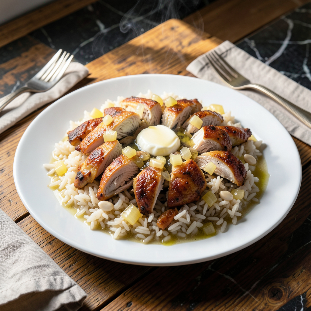 Rice and Rotisserie Chicken Recipe: Shredded Chicken With Garlic Butter ...